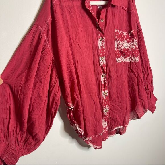 Free People balloon sleeve light weight oversized shirt NWOT - Picture 3 of 11